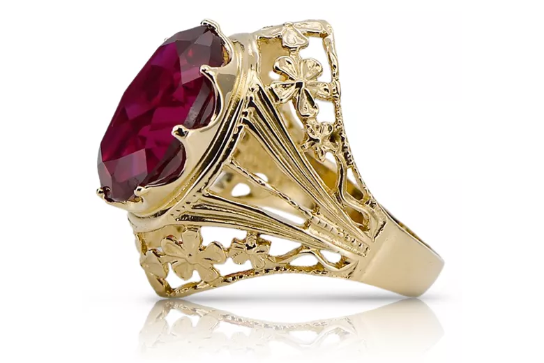 8-кактовое желтое золото Ruby Кольцо Винтаж изделия vrc031x-rb Art Deco СССР советский русский стиль